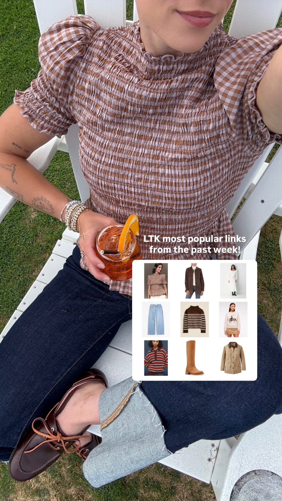 9/26/25 Your favorites from this past week 🤎 A cozy mix of fall staples I’ve been loving and wearing on repeat — from sweaters and denim to jackets and boots. Linking everything here, including my Reformation gingham top, suede jacket, Aritzia off-the-shoulder sweater, Abercrombie low-rise loose jeans, my striped J.Crew sweater, Abercrombie cowgirl sweater, Damson Madder striped sweater, plus my L.L.Bean barn coat + Steve Madden riding boots. ✨

#LTKShoeCrush #LTKStyleTip #LTKSeasonal