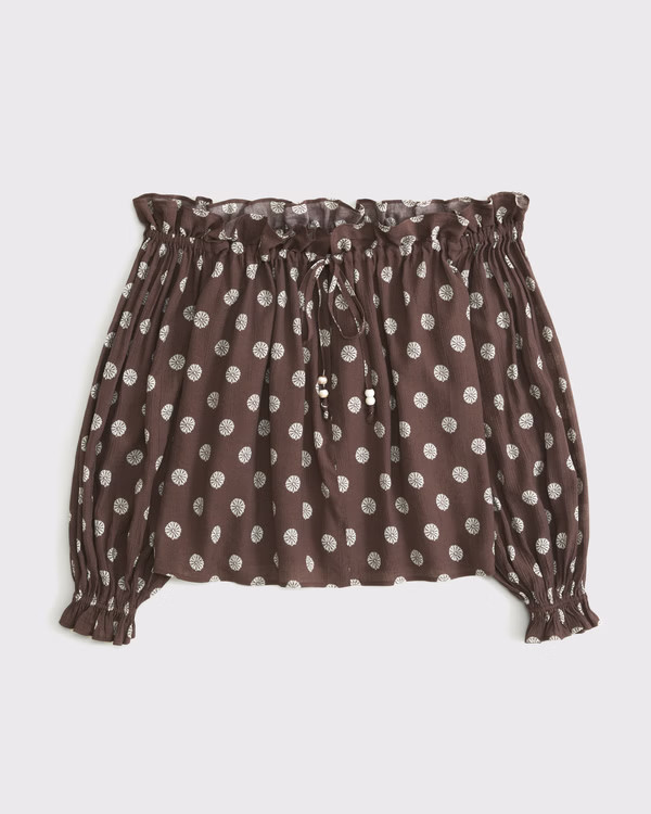 Women's Crinkle Long-Sleeve Off-The-Shoulder Top | Women's Tops | Abercrombie.com | Abercrombie & Fitch (US)