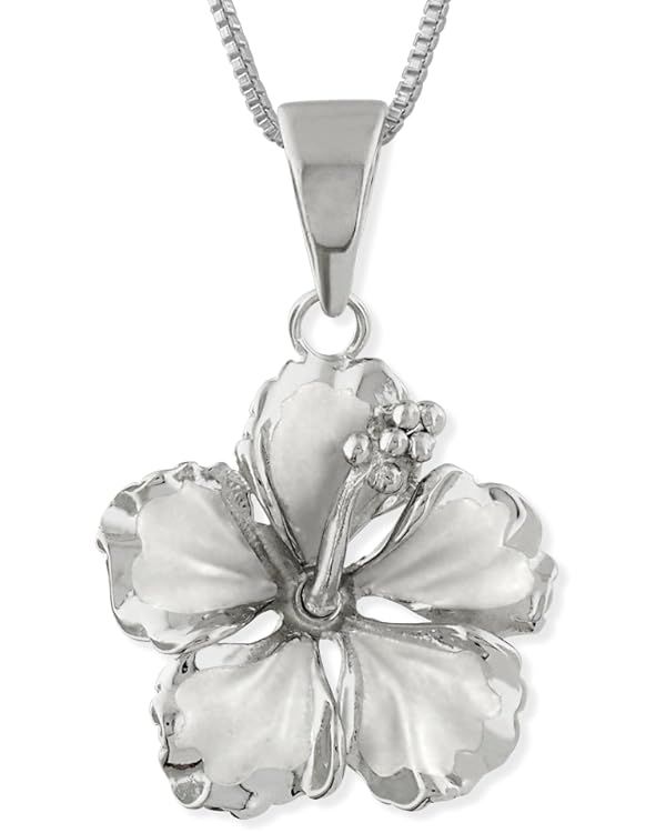 Sterling Silver 17mm Hibiscus Pendant Necklace, 16+2" Extender | Amazon (US)