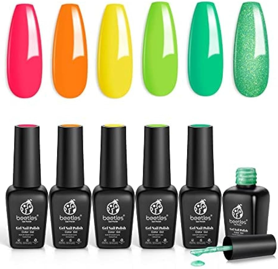 Beetles Gel Nail Polish Kit- 6 Colors Joyful Future Collection Neon Green Hot Pink Coral Glitter ... | Amazon (US)