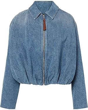 Women's Denim Bomber Jacket Zip Up Draped Loose Fit Collared Casual Lightweight Trendy Jean Jacke... | Amazon (US)