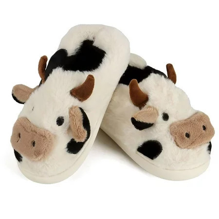 Spencer Women s Fuzzy Slippers Cute Animal Cow Plush Slippers Household Indoor Outdoor Slide Slippers Warm House Shoes | Walmart (US)