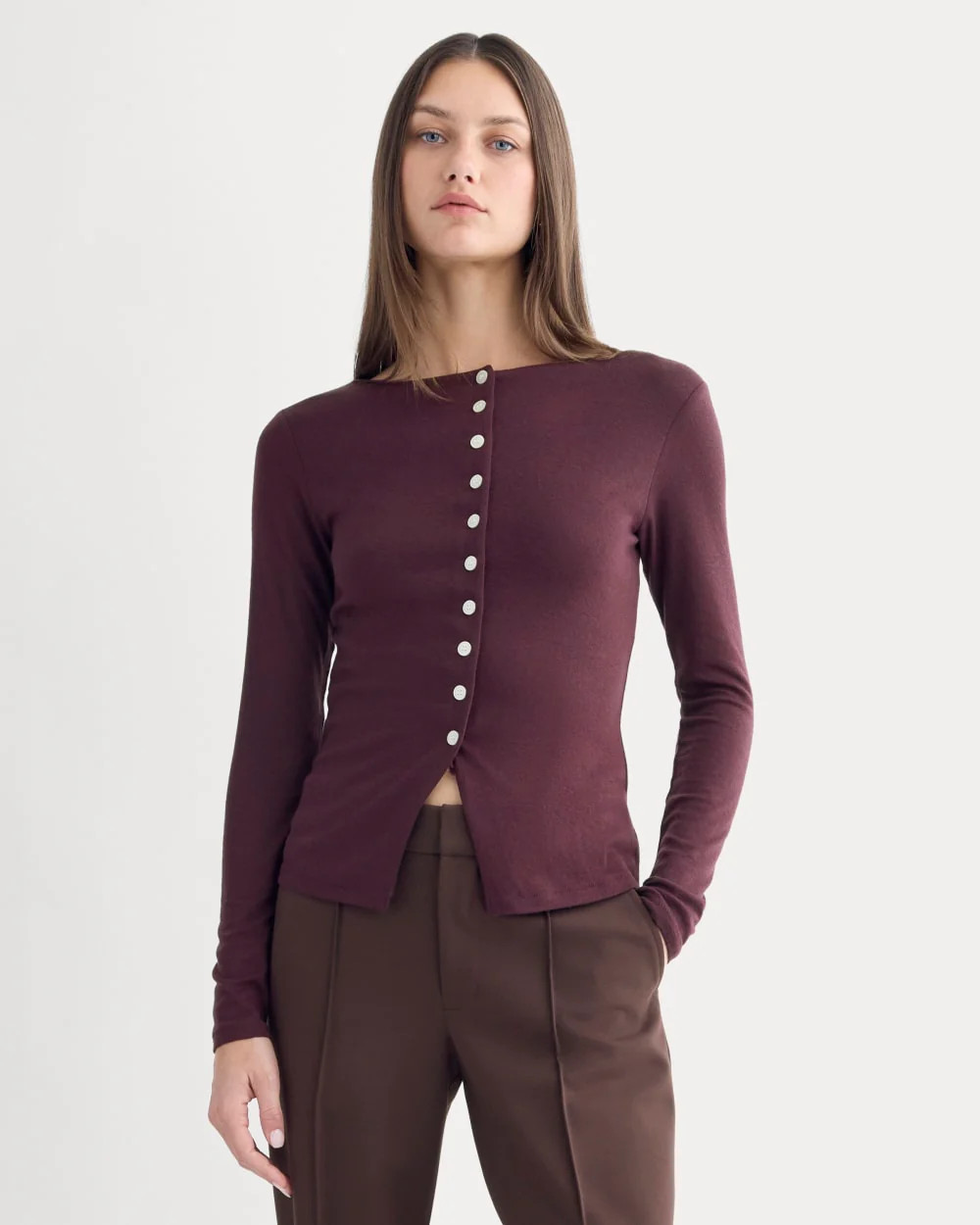 Button-Up Top in Butterluxe | Deep Plum | Everlane