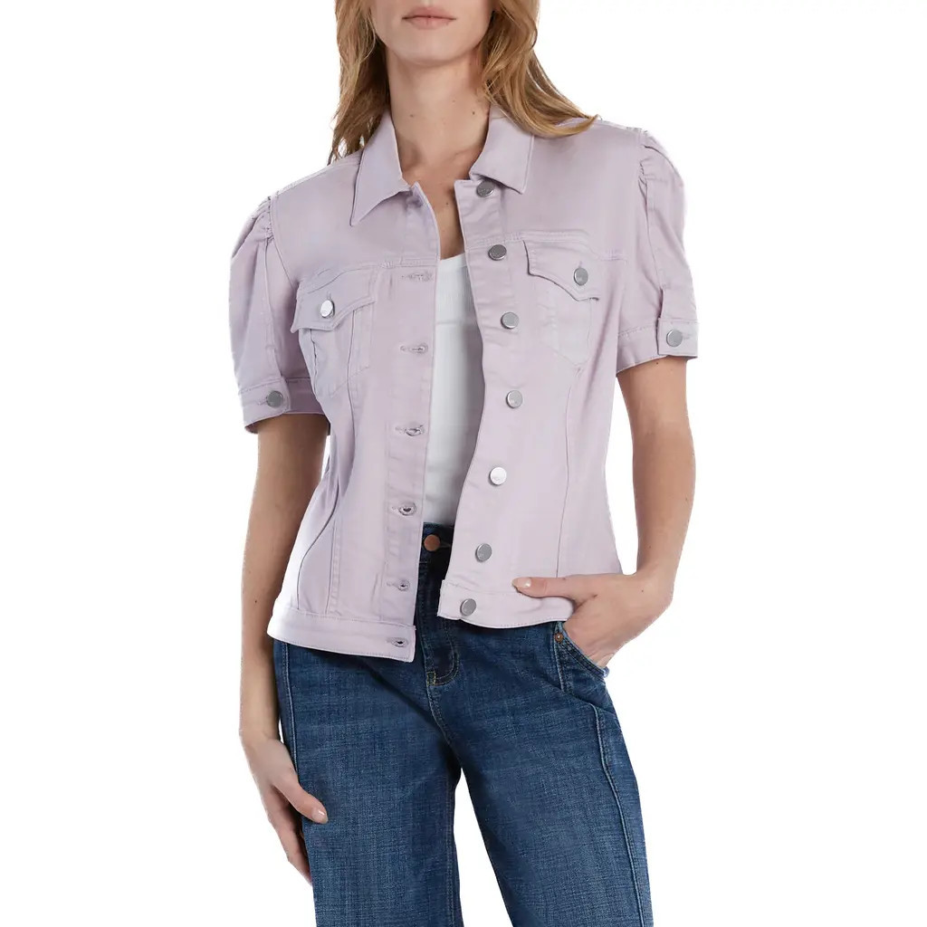 Wash Lab Denim Puff Sleeve Denim Jacket in Grey Lilac at Nordstrom, Size Medium | Nordstrom