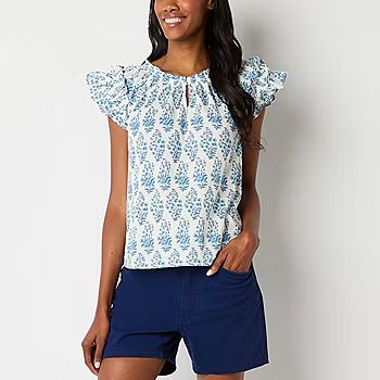 new!St. John's Bay Womens Keyhole Neck Short Sleeve Blouse | JCPenney