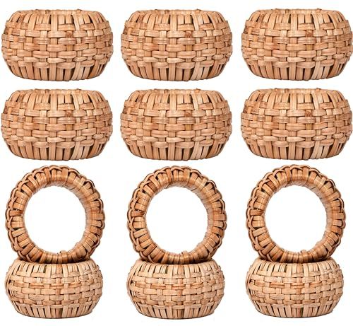 Woven Napkin Rings Set of 12, Farmhouse Napkin Rings Handmade by Natural Cane Plastic, Rattan Napkin Rings for Thanksgiving, Party, Wedding, Supplies for Dinner Table Decoration - Tan Natural | Amazon (US)