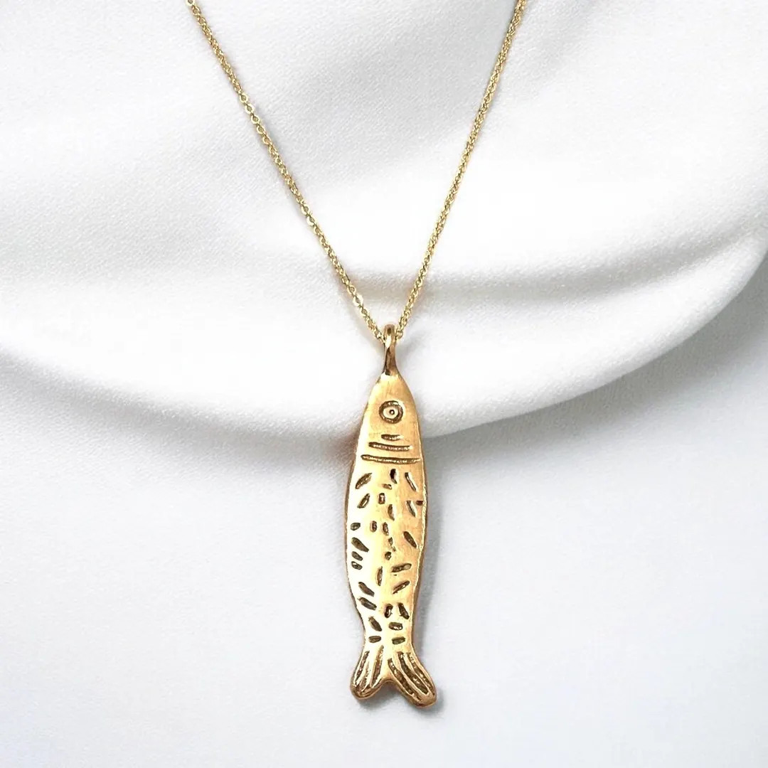 Sardine Necklace Gold Filled Chain With Gold Bronze Sardine Pendant, Tarnish Free, Fish Necklace,... | Etsy (US)