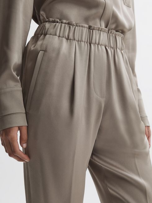 Satin Elasticated Tapered Trousers | Reiss UK