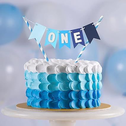 Boy First Birthday Decorations - One Cake Topper, Blue Smash Cake Topper, Blue Ombre Party Decora... | Amazon (US)