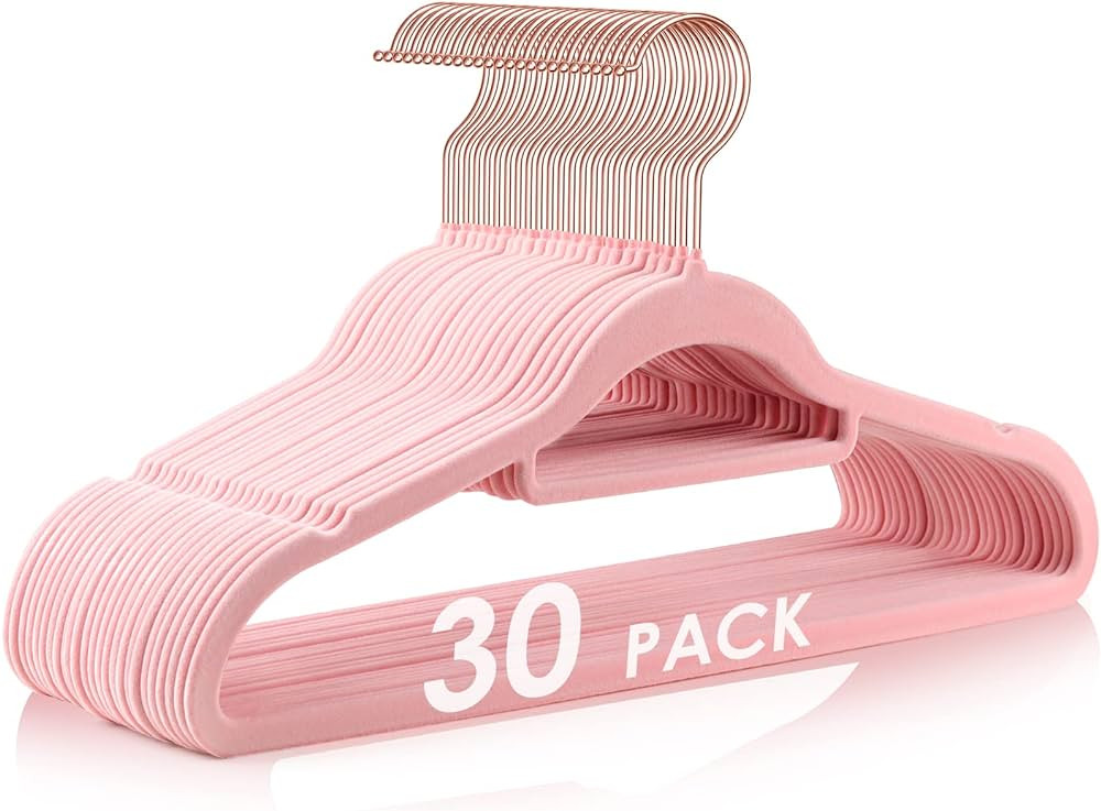 Amazon.com: Velvet Hangers Non Slip Felt Hangers, DUDUCOFU 30 Pack Pink Velvet Hangers Clothes Ha... | Amazon (US)