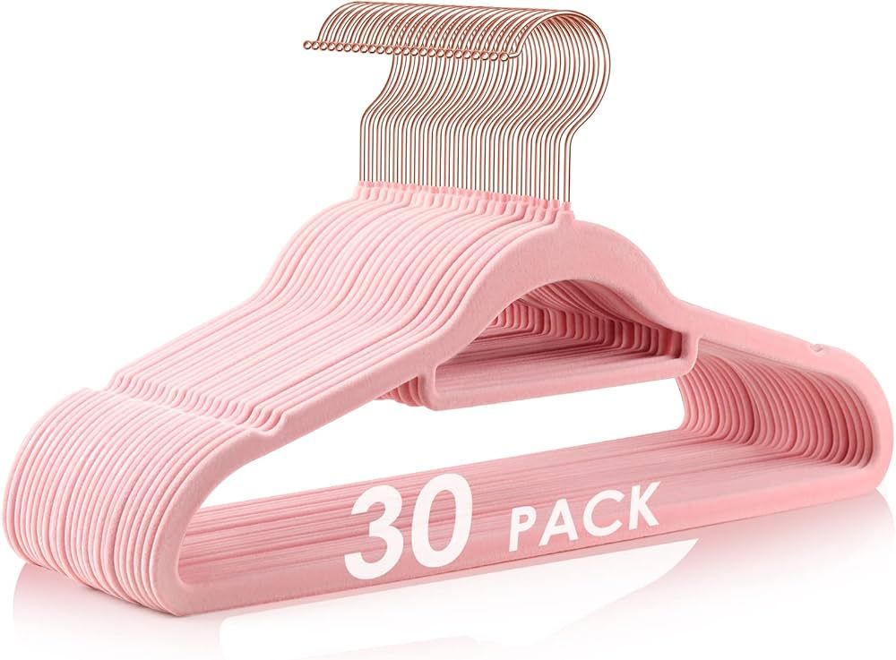 Amazon.com: Velvet Hangers Non Slip Felt Hangers, DUDUCOFU 30 Pack Pink Velvet Hangers Clothes Ha... | Amazon (US)