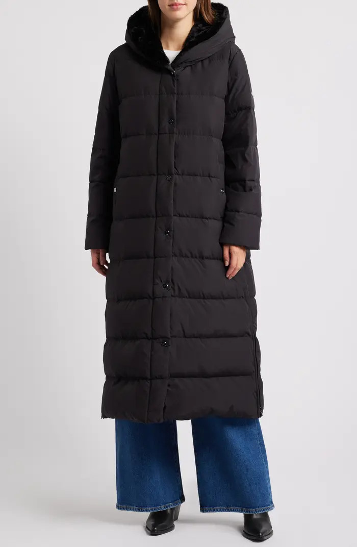 Longline Puffer Coat with Faux Fur Lined Hood | Nordstrom