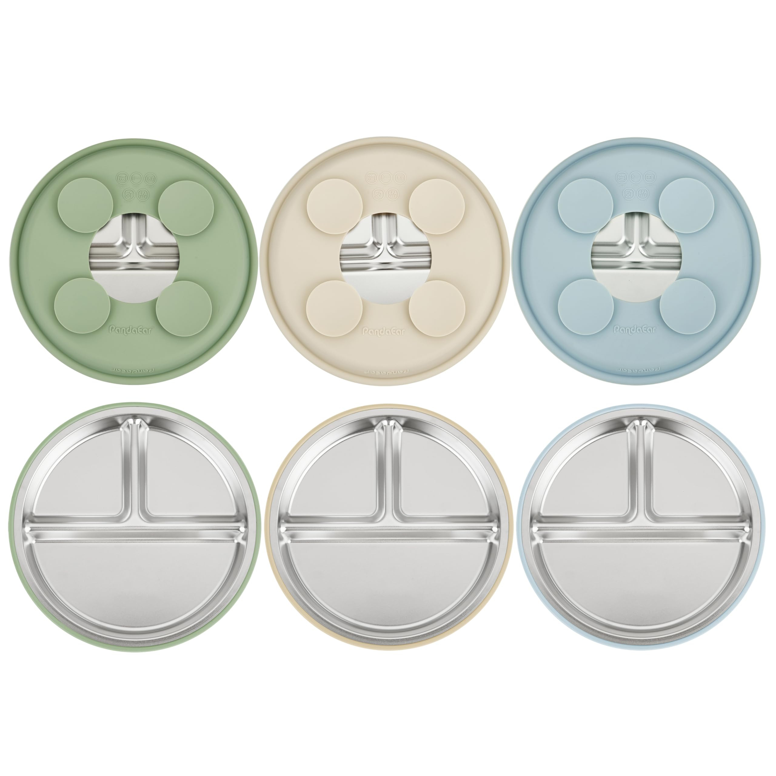 PandaEar 3 Pack Stainless Steel Baby Suction Plates, Divided Toddler Plate for Baby Led Weaning S... | Amazon (US)