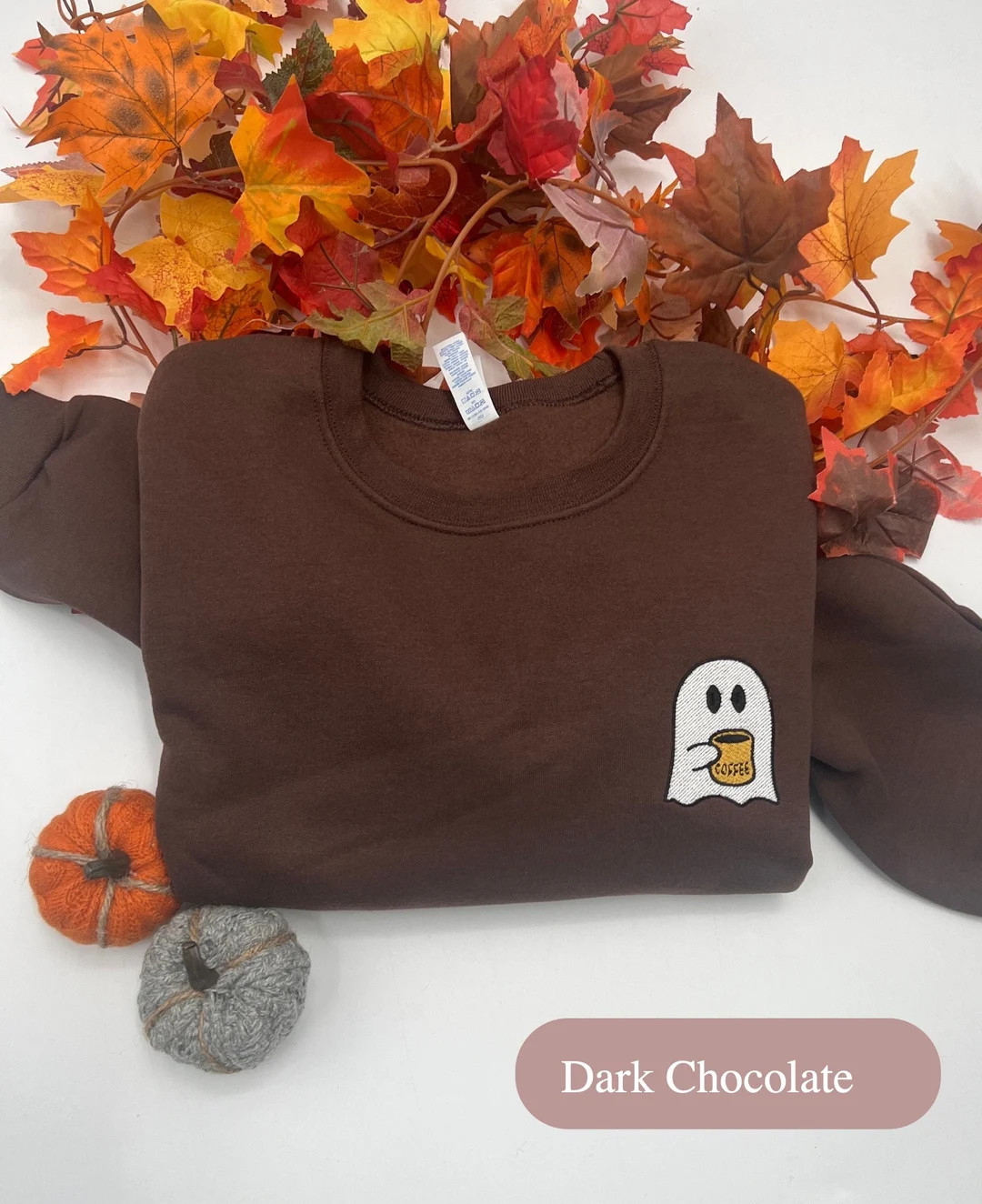 Spooky Season Embroidered Ghost Coffee Sweatshirt - Etsy | Etsy (US)