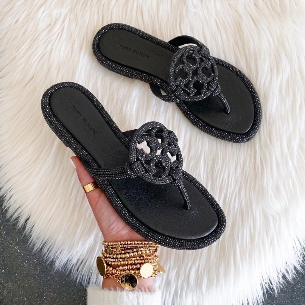 Tory Burch miller pave knotted sandals come in over ten colors. I go up a 1/2 size