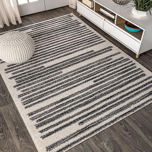 JONATHAN Y Khalil Modern Berber Stripe Cream/Black Indoor Area Rug, 5x8, Contemporary, Bohemian, Easy-Cleaning for Living Room, Bedroom, Kitchen, Pet Friendly, Non-Shedding (MOH207A-5) | Amazon (US)