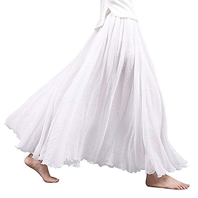 Asher Women's Bohemian Style Elastic Waist Band Cotton Linen Long Maxi Skirt Dress Waist 23.0"-35... | Amazon (US)