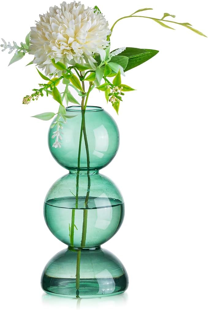 Glassseam Glass Vases for Flowers, Green Bud Vases for Decor, Cute Small Vase, Modern Aesthetic V... | Amazon (US)
