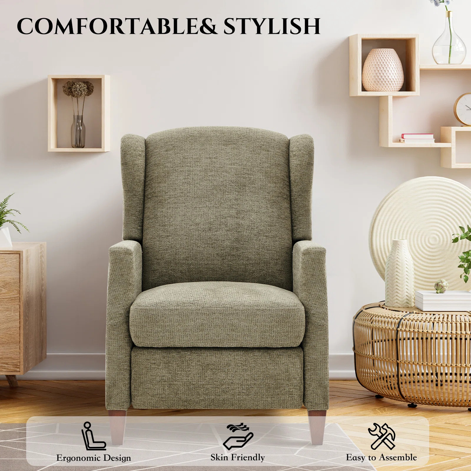 Gracie Oaks Nail-head Upholstered Push Back Recliner With Storage Pocket & Reviews | Wayfair | Wayfair North America