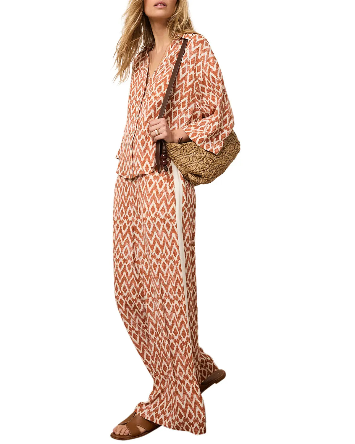 MINT VELVET Geo Print Wide Leg Trousers in Orange at Nordstrom, Size Medium | Nordstrom
