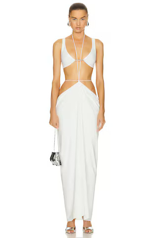 Grace Ling Square Lower Back Plate Pillar Drape Skirt in Ivory | FWRD | FWRD 