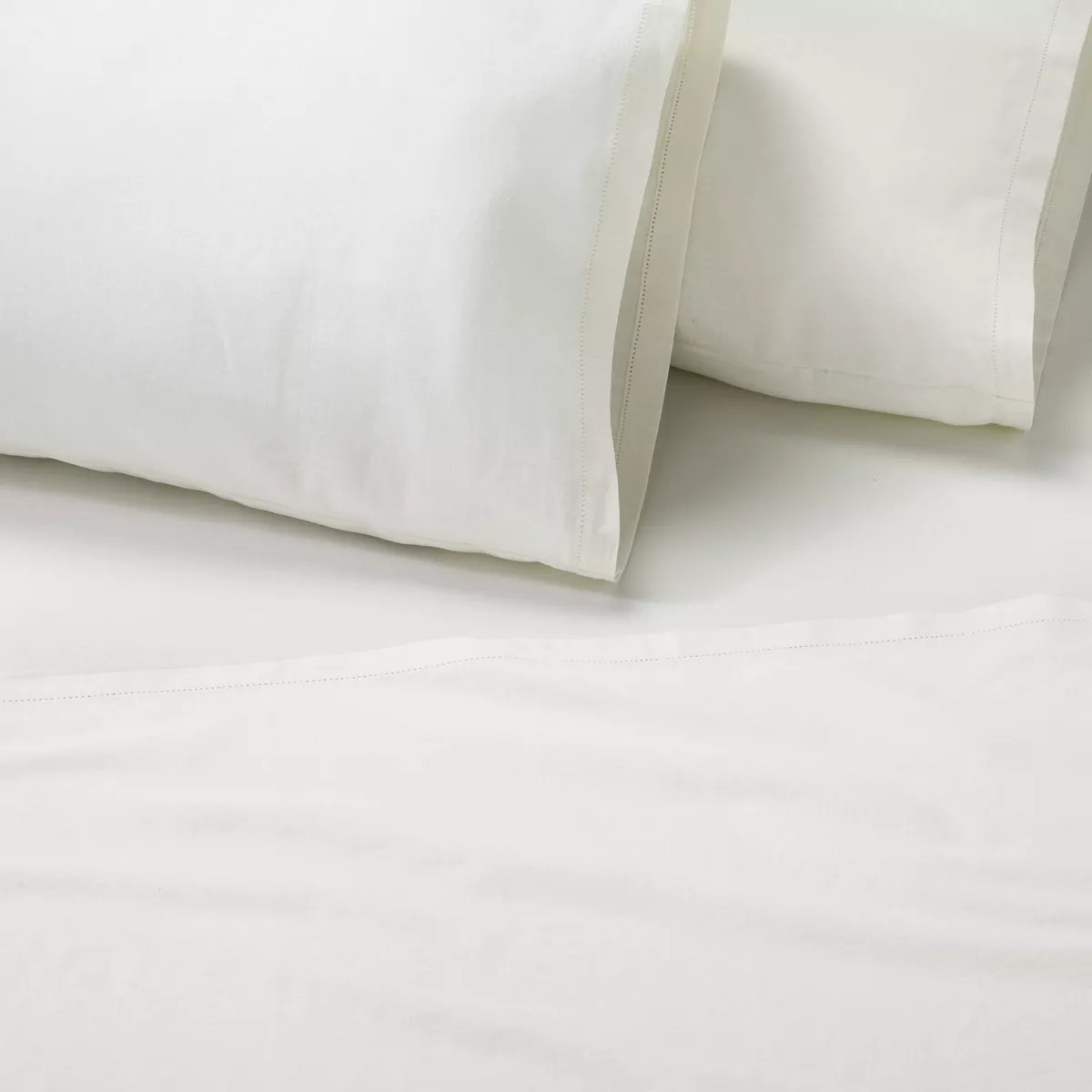 4pc Queen Linen Blend with Hem Stitch Sheet Set Sour Cream - Hearth & Hand™ with Magnolia | Target