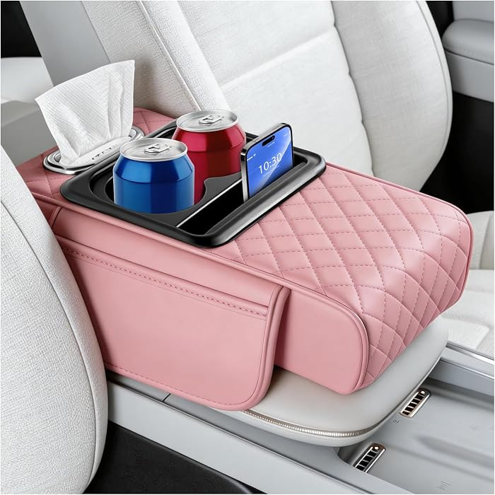 5-in-1 Car Center Console Cover,Leather Car Armrest Cover with Cup Holder/Storage Pocket/Phone Ho... | Amazon (US)