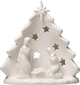 Creative Co-Op L x 4" W x 5-3/4"H Stoneware Holy Family w/Tree & Cut-Outs, White Figures and Figu... | Amazon (US)