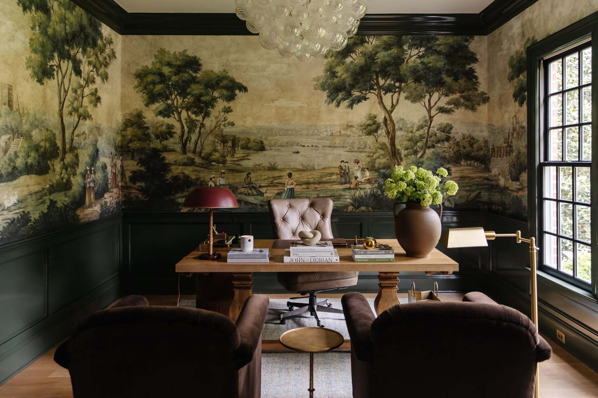 I love how everything came together in our modern colonial study! Little tip that we talk about in the blog today-if you are trying to decide which color to point your trim in a room and are using wallpaper, choose a color from within the wallpaper. 

#LTKU #LTKHome #LTKStyleTip