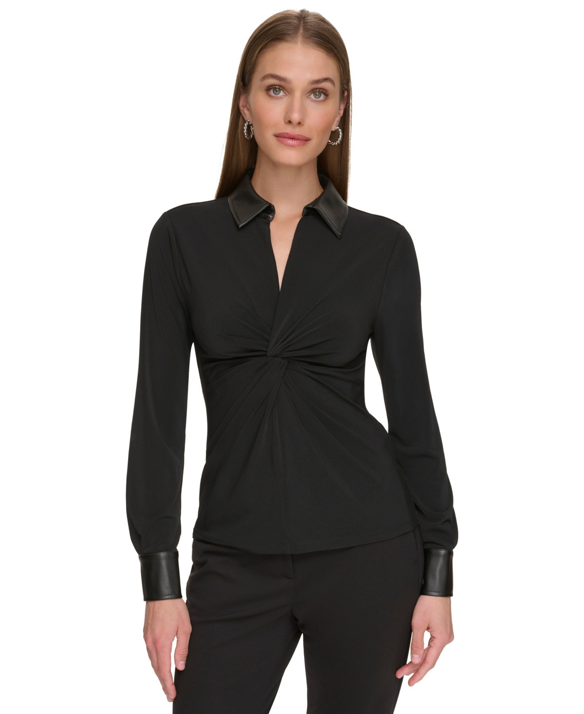 Dkny Women's Twisted Faux-Leather-Collar Top | Macys (US)