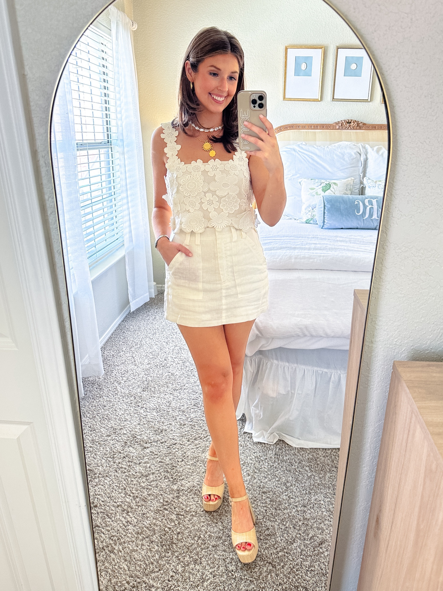 Summer outfit idea! Perfect for a beach bachelorette! Wearing a S in top but it is a bit big — order your true size! Wearing a 4 in skort.

White outfit // beach bachelorette // bridal outfit 

#LTKSeasonal #LTKstyletip
