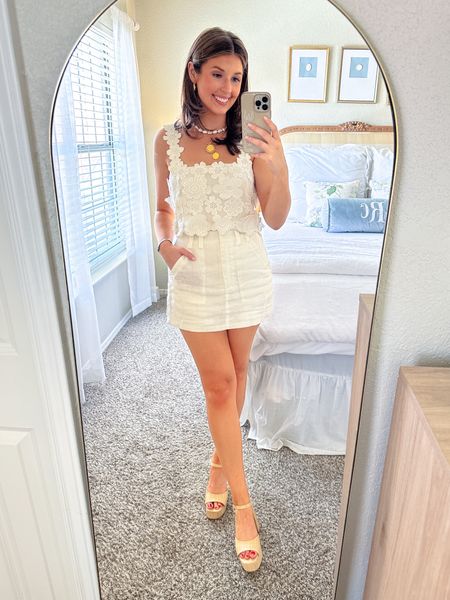 Summer outfit idea! Perfect for a beach bachelorette! Wearing a S in top but it is a bit big — order your true size! Wearing a 4 in skort.

White outfit // beach bachelorette // bridal outfit 

#LTKSeasonal #LTKstyletip