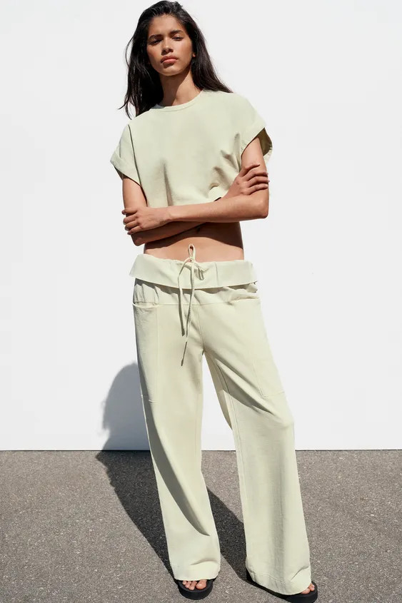POPLIN WAIST PANTS | Zara US