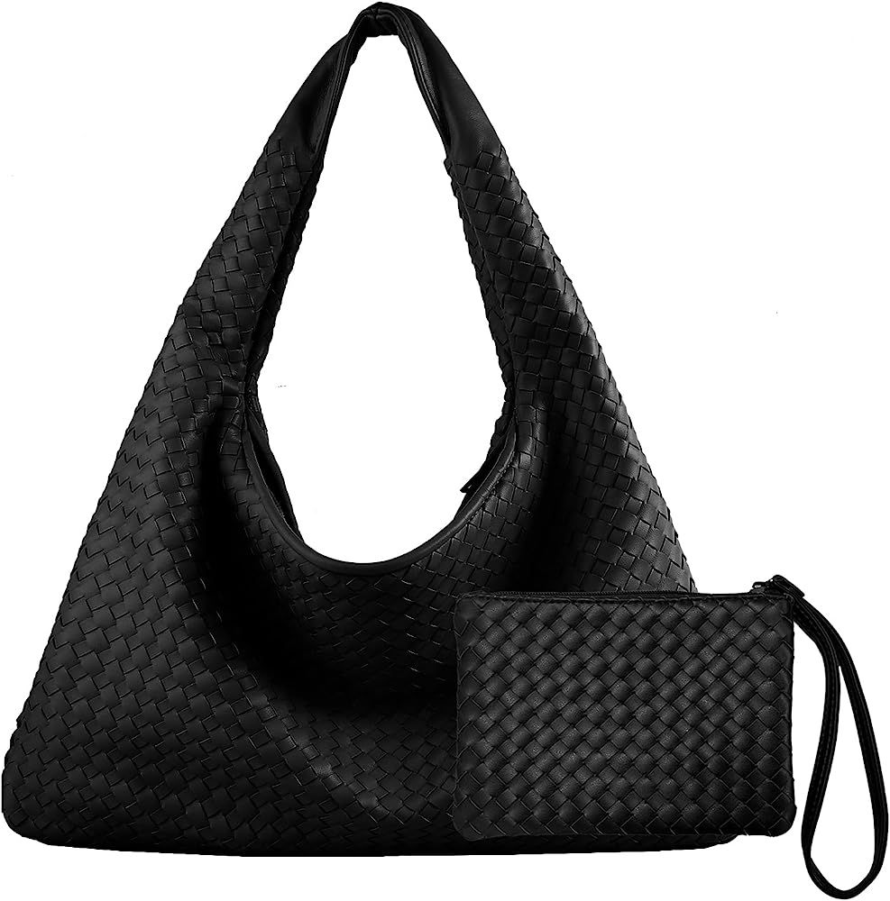 Woven Leather Hobo Bag With Purse for Women Top-handle Shoulder Bag, Tote Bags for Women Large Ca... | Amazon (US)