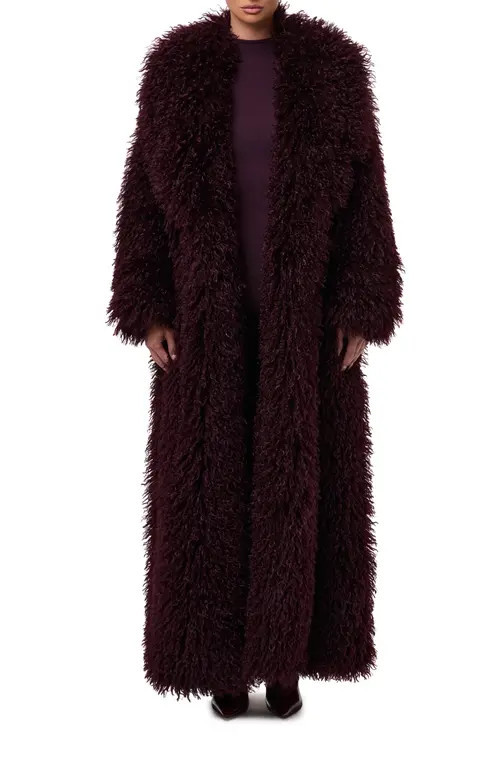 Naked Wardrobe Faux Shearling Coat in Dark Plum at Nordstrom, Size X-Small | Nordstrom