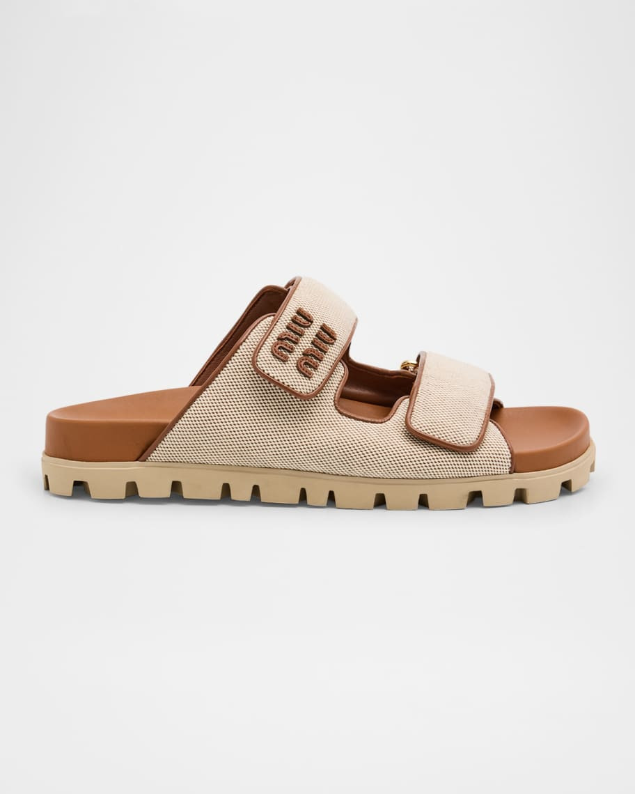 Miu Miu Canvas Dual-Grip Comfort Sandals | Neiman Marcus
