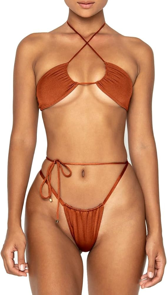 Women Cheeky Bikini Set Burnt Orange Bikini Burnt Orange Swimsuit Orange Bathing Suit Bikini 2024 | Amazon (US)