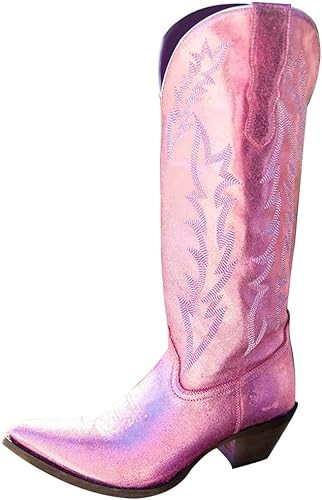 AOSPHIRAYLIAN Cowgirl Cowboy Boots for Women Retro Pointed Toe Pull On Block Chunky Heel Glitter ... | Amazon (US)