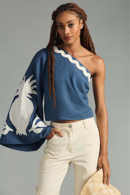 One shoulder pineapple top - such a fun piece for summer! 

Blue and white - women’s tops - summer outfits - beach - vacation outfit ideas 

#LTKFind #LTKstyletip #LTKSeasonal