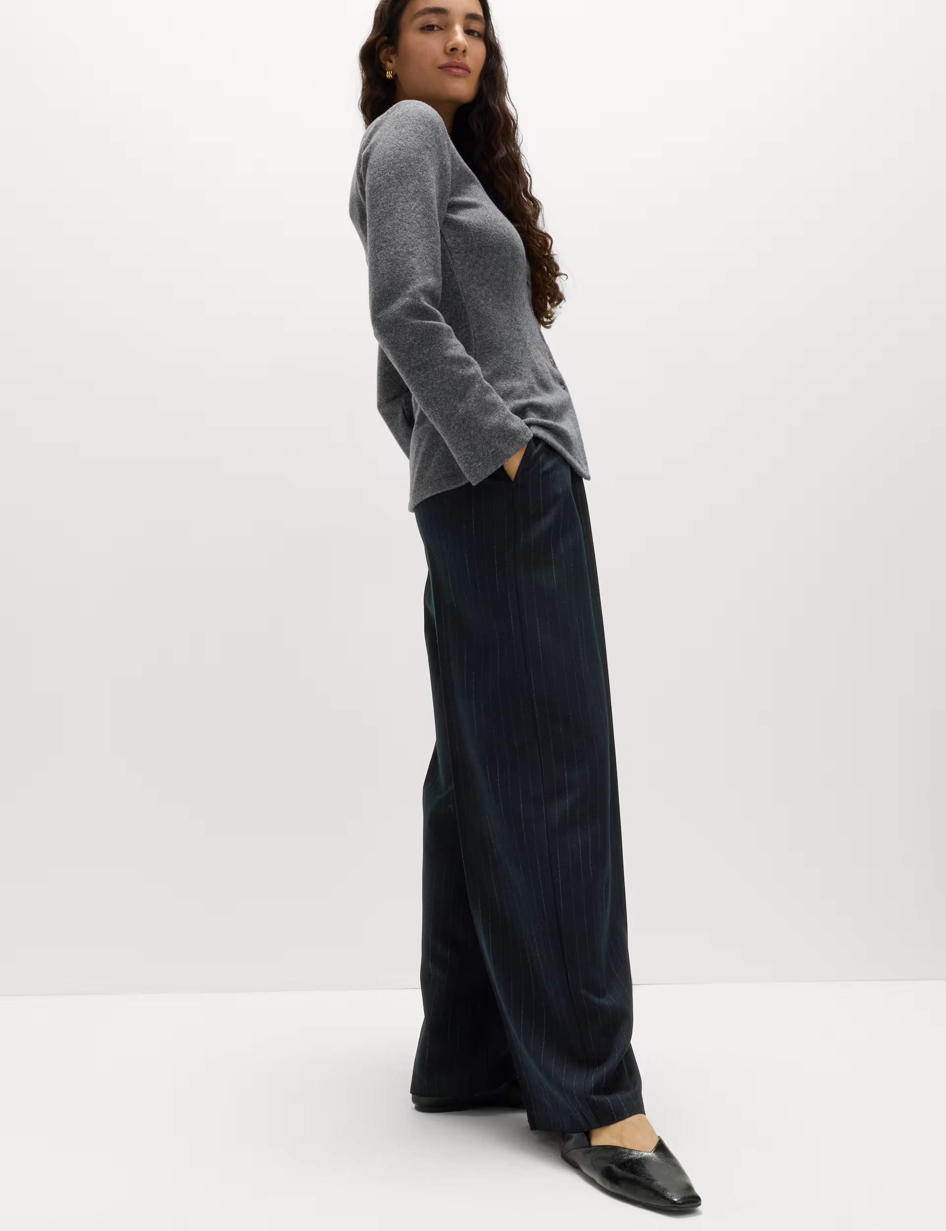 Pinstripe Single Pleat Wide Leg Trousers | Marks & Spencer (UK)