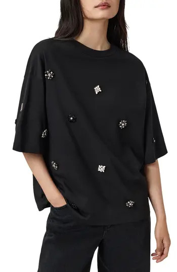 AllSaints Amelie Embellished Top in Black at Nordstrom Rack, Size Small | Nordstrom Rack