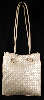 BOTTEGA VENETA Vintage Pearlescent Tan & Beige Intrecciato Leather Shoulder Bag | eBay US