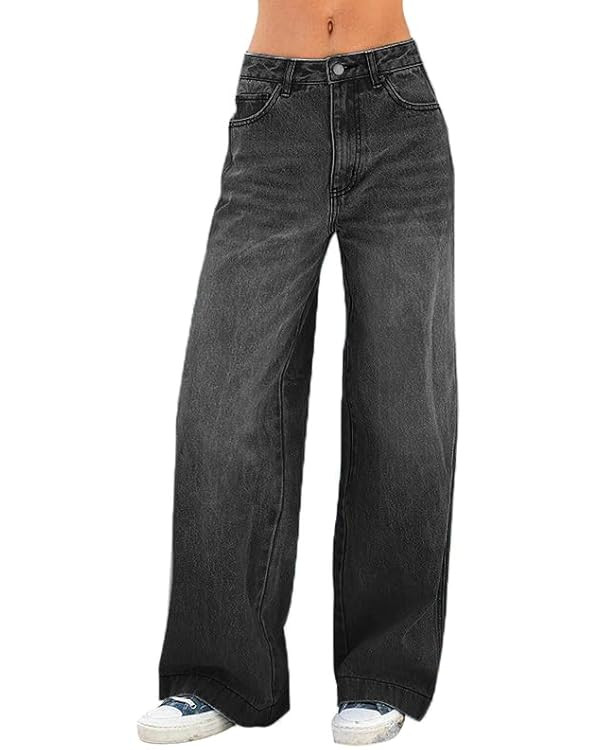 EMMIOL Women's 2025 Wide Leg Jeans Distress Mid Waist Denim Pants Vintage Y2K Trousers | Amazon (US)