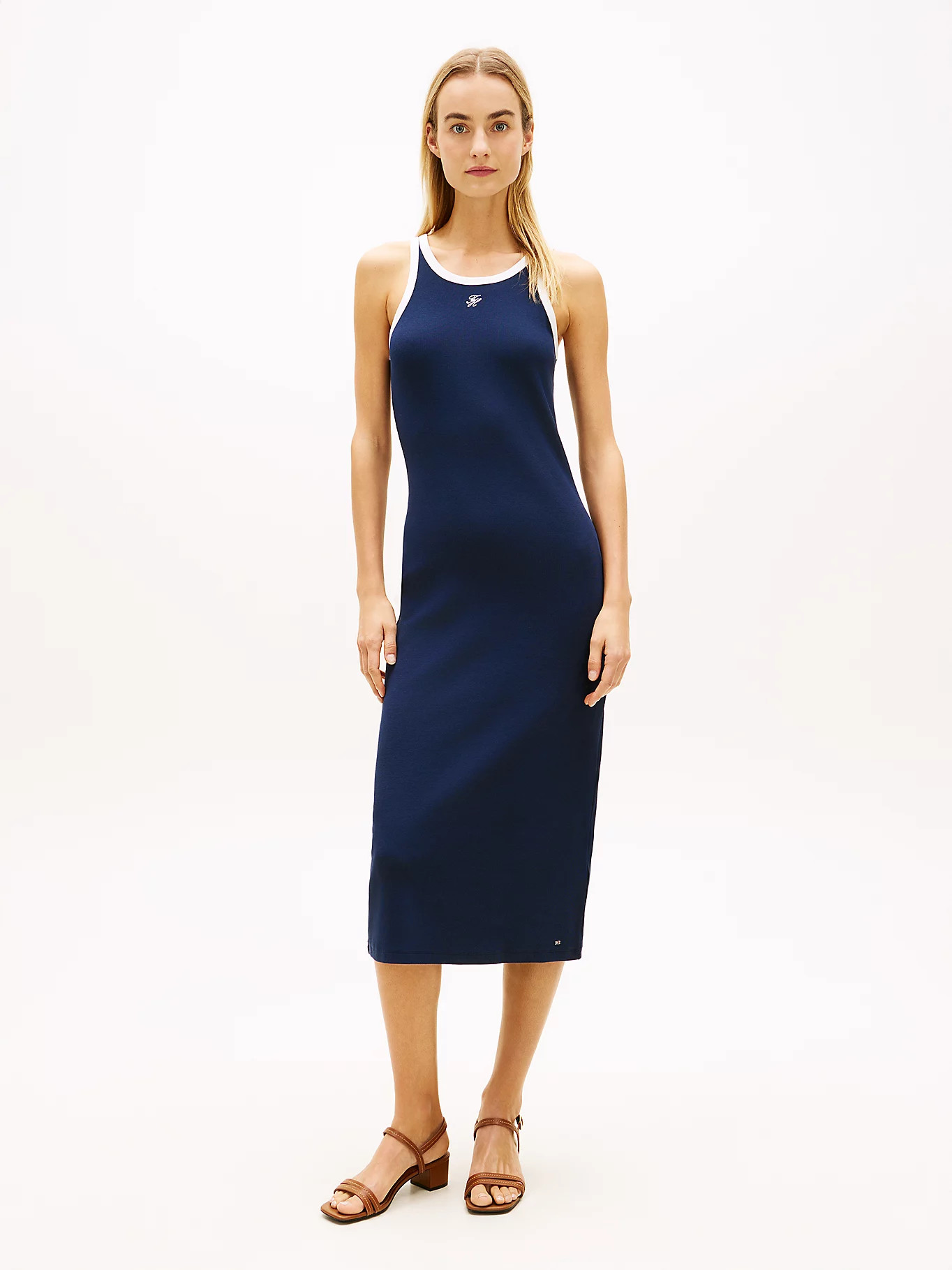 Contrast Trim Slim Midi Bodycon Dress | Blue | Tommy Hilfiger | Tommy Hilfiger UK