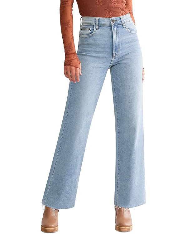 Straight Leg Jeans for Women Trendy High Waisted Cropped Boyfriend Mom Stretchy Frayed Hem Loose ... | Amazon (US)