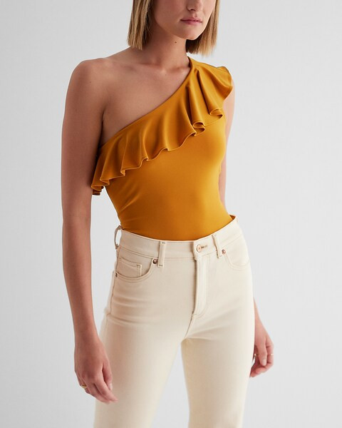 Fitted One Shoulder Ruffle Tank | Express
