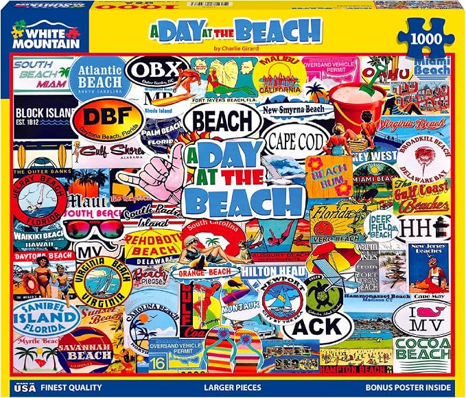 White Mountain 1000 Piece Jigsaw Puzzle Fun Summer, A Day at the Beach | Large Pieces, Gift for A... | Amazon (US)