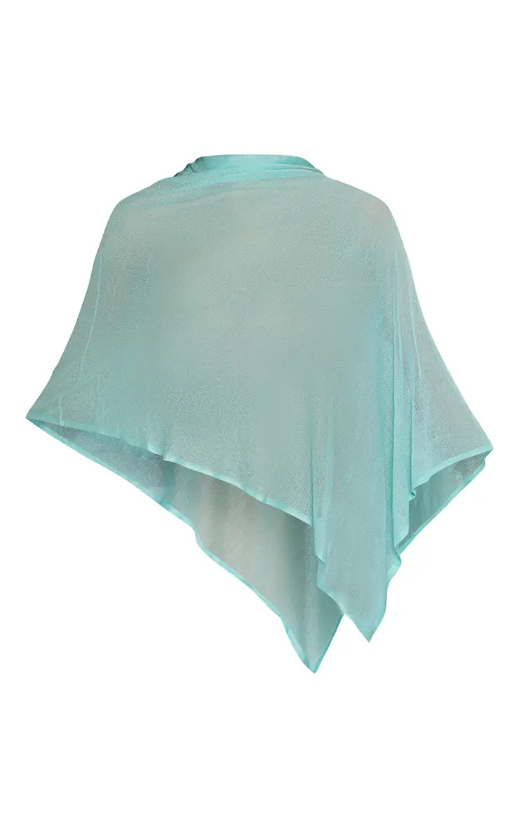 Aqua Blue Sheer Knit Poncho | PrettyLittleThing US