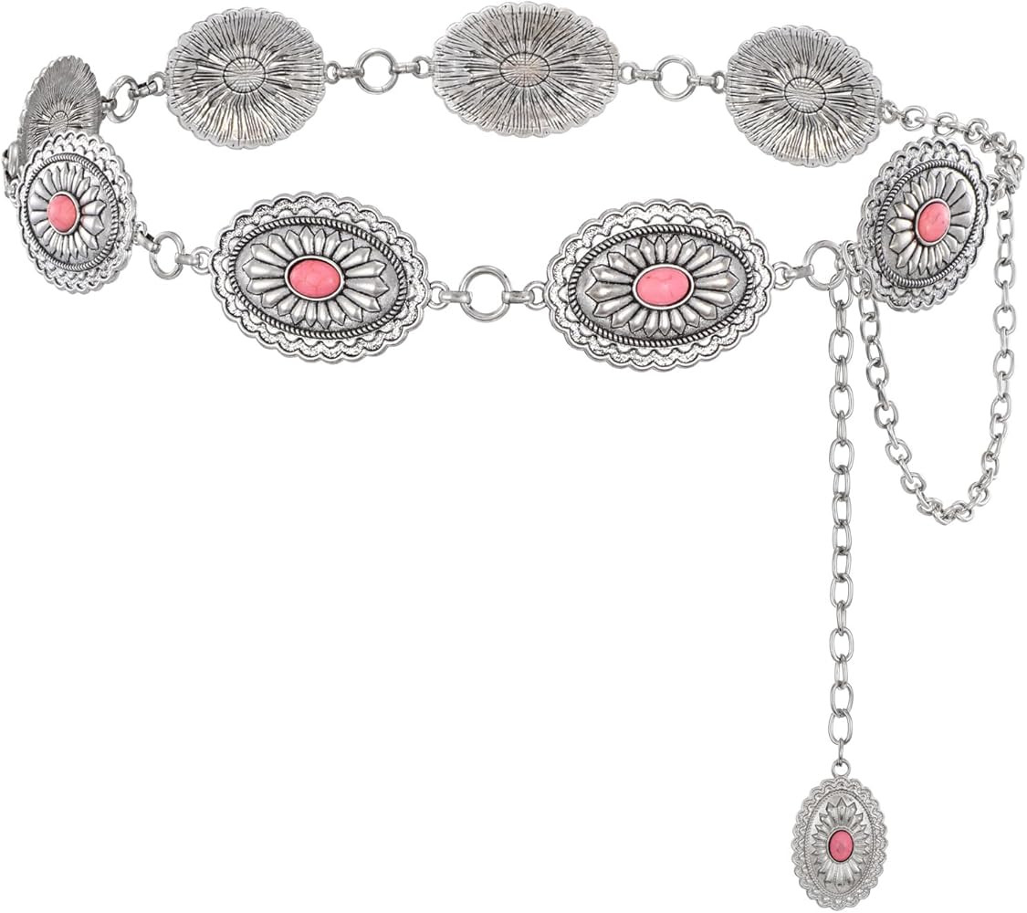 XZQTIVE Women Boho Chain Belts For Dresses Jeans Western Cowgirl Waist Links Belt Adjustable Meta... | Amazon (US)