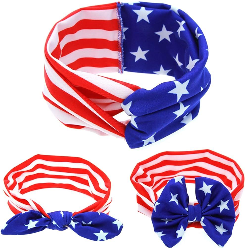 4th of July Baby Headband American Flag Star Stripe Bow Hairband Toddler Kids Girls Independence ... | Amazon (US)